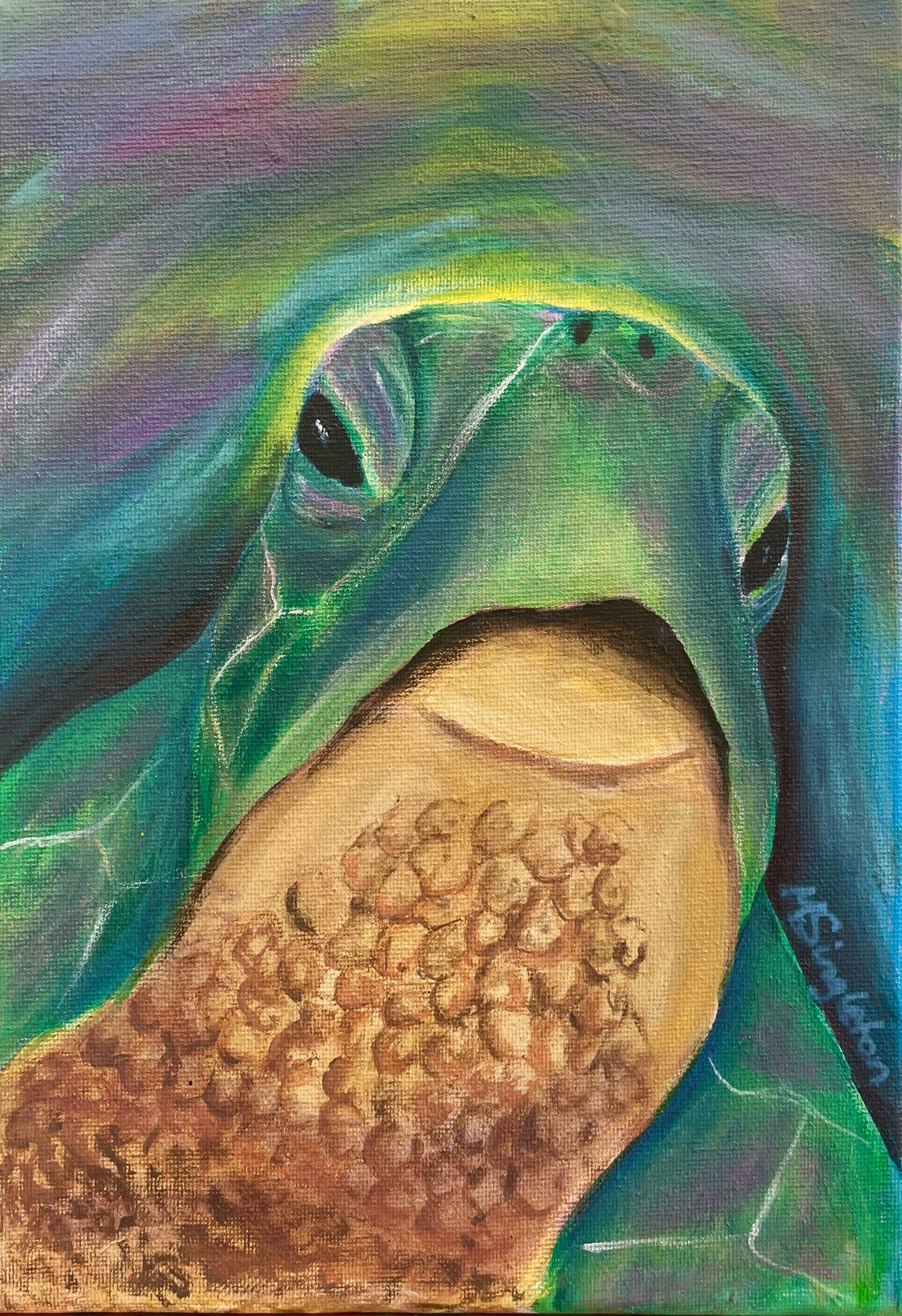 "Honu Kisses" Original Acrylic Art