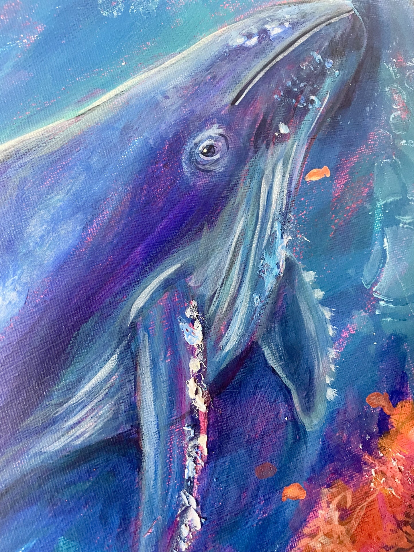 Humback Whale Family Original Mixed Media Art