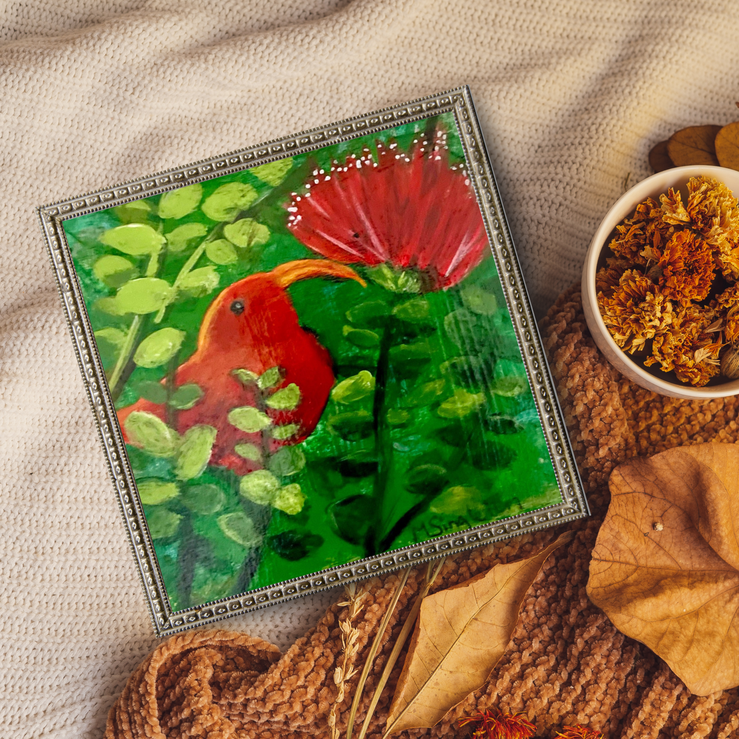 I'iwi with Lehua Art Print