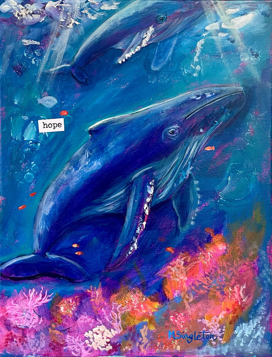 Humback Whale Family Original Acrylic Art